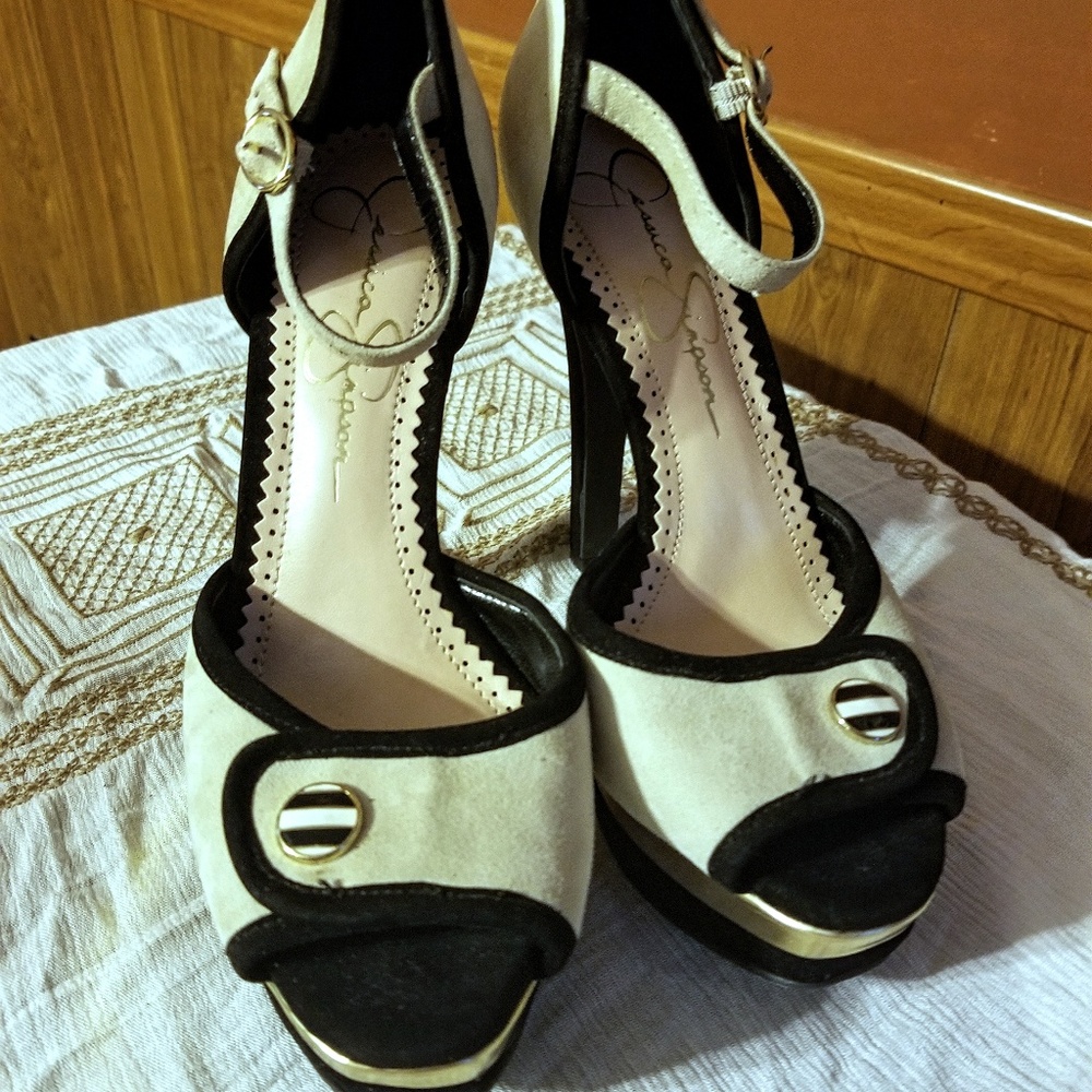 Pink, Black, Gold Jessica Simpson high heels